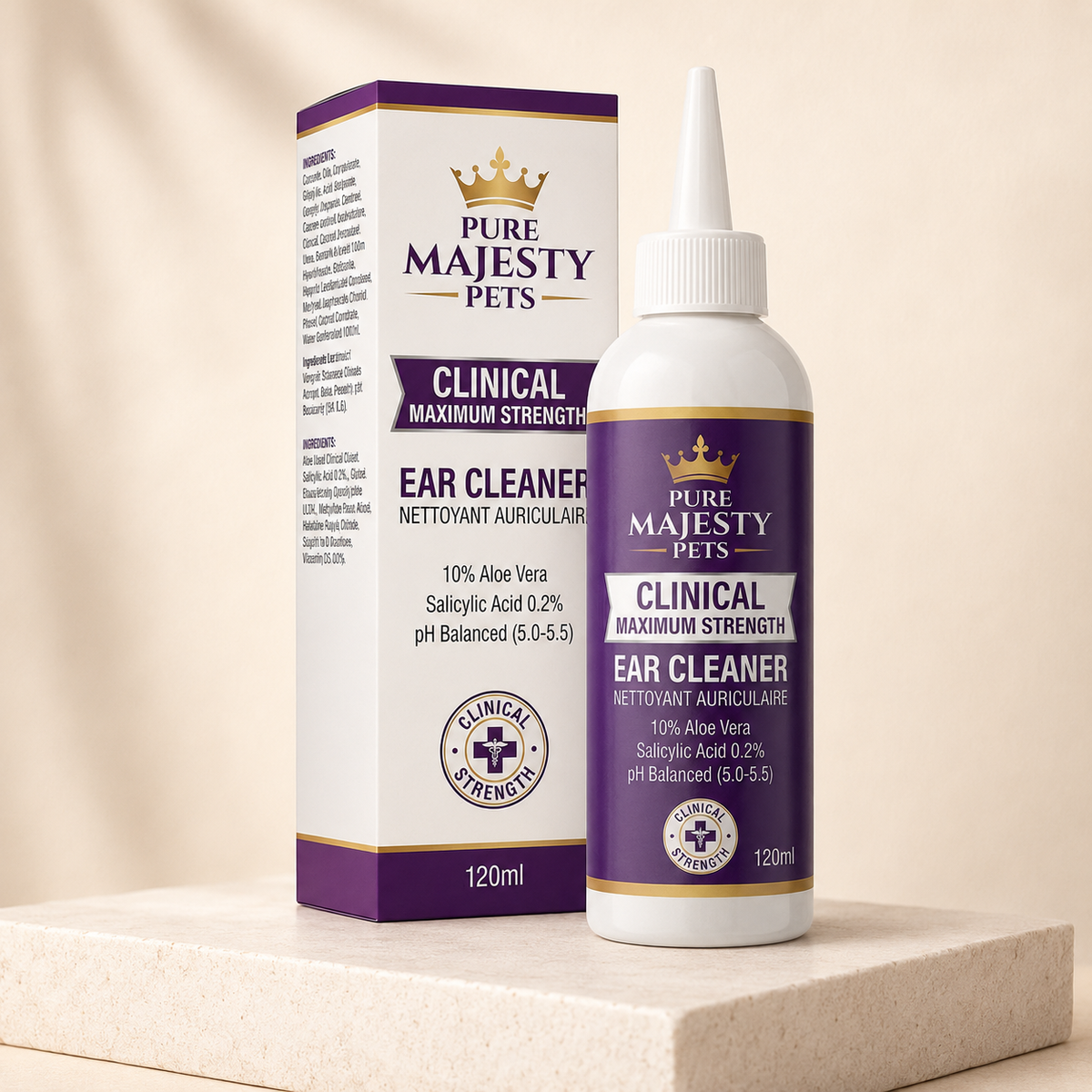 Pure Majesty Pets Dog Ear Cleaner 120 mL – vet-strength solution for wax, odor and itch