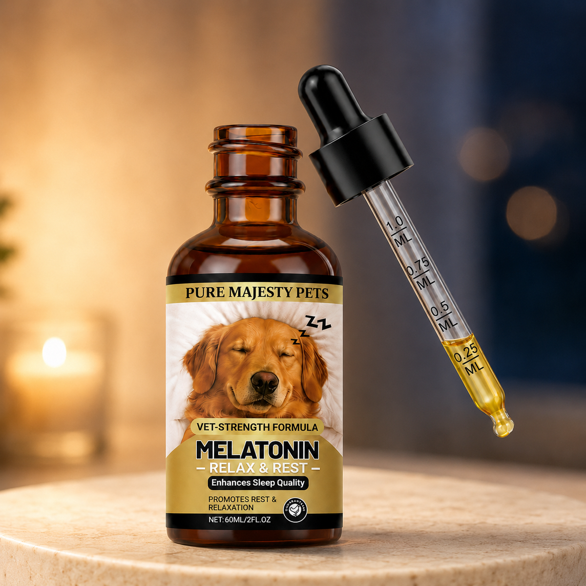 Pure Majesty Pets Melatonin for Dogs – calming and sleep support drops