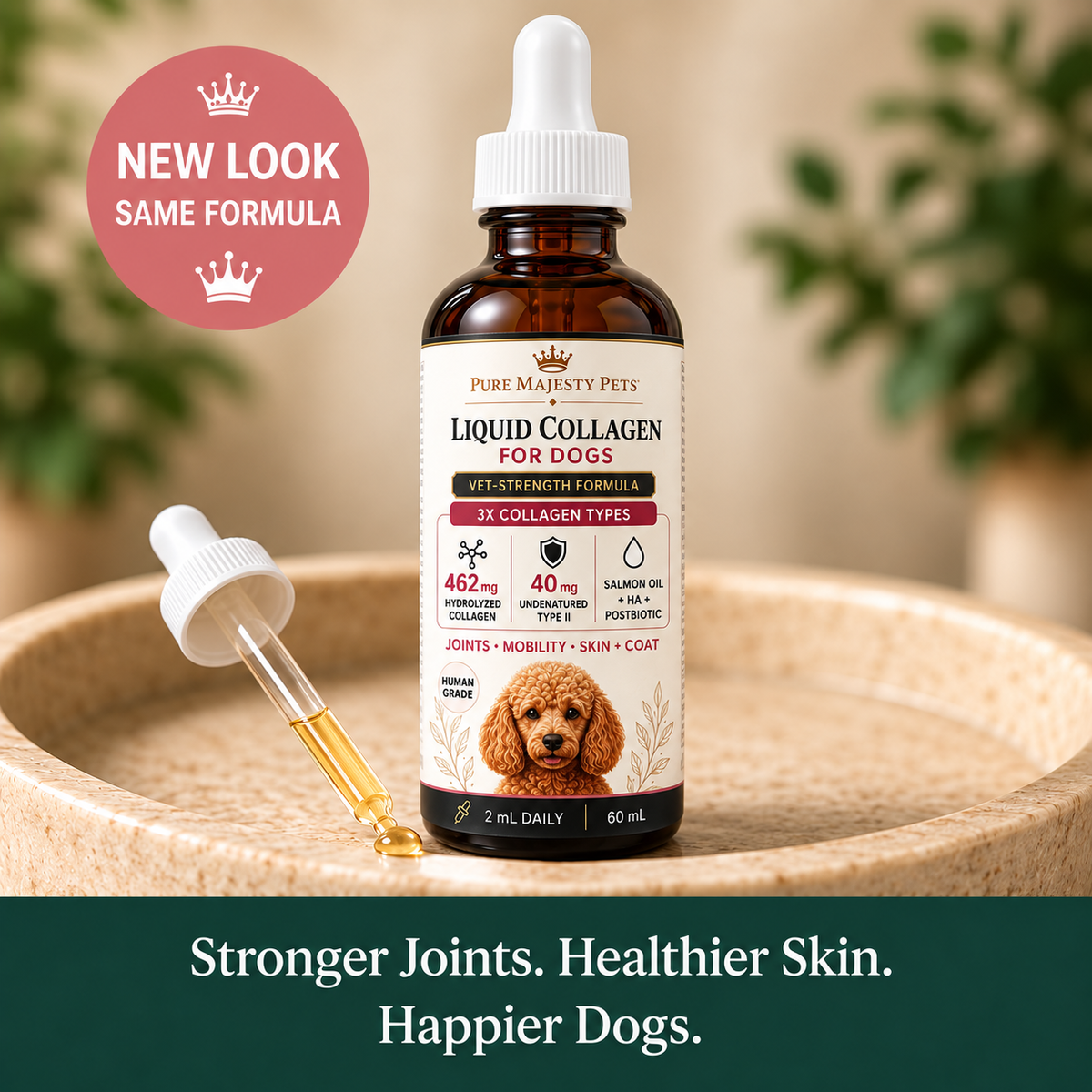 Pure Majesty Pets Liquid Collagen for Dogs new look same formula
